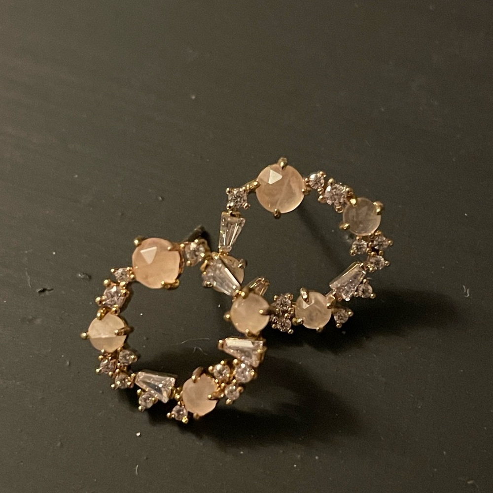 Anthropologie Gold and Pink Crystal Earrings